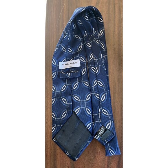 Vintage 1980's Giorgio Armani Men's 100% Silk Tie Jacquard Blue White Abstract T - Picture 3 of 9